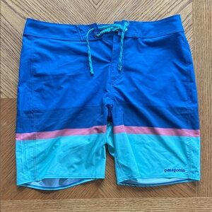 Patagonia Board Shorts Mens 31 Hydropeak Stretch Lightweight Unlined Blue FLAW